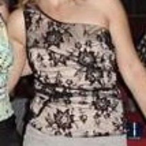 Evening out single shoulder top in black lace